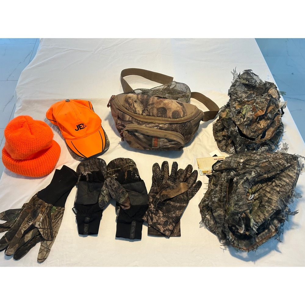 RedHead Mossy Oak Hunting Gear Bundle Camo Fanny Pack Gloves Blaze Orange Hats